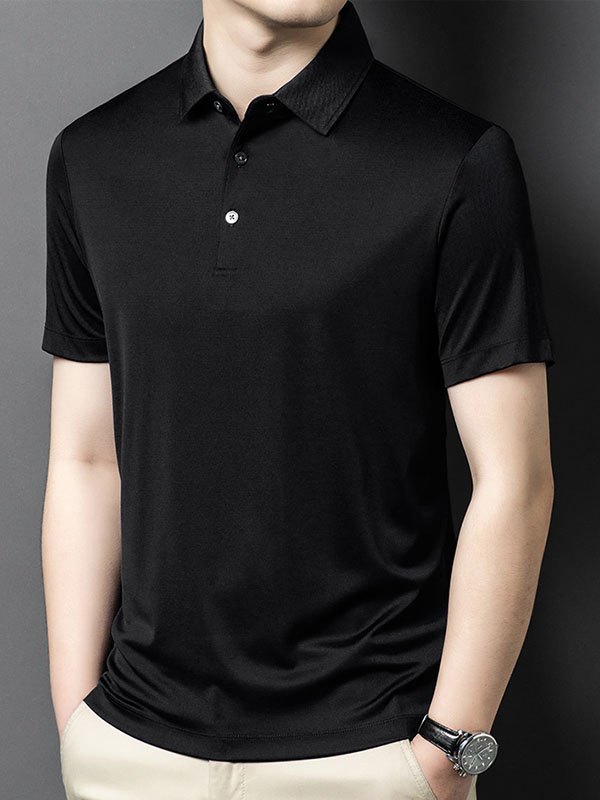 Men's Solid Color Pure Mulberry Silk Polo Shirt