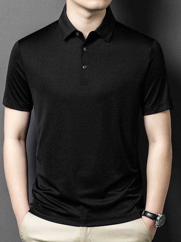 Men's Solid Color Pure Mulberry Silk Polo Shirt
