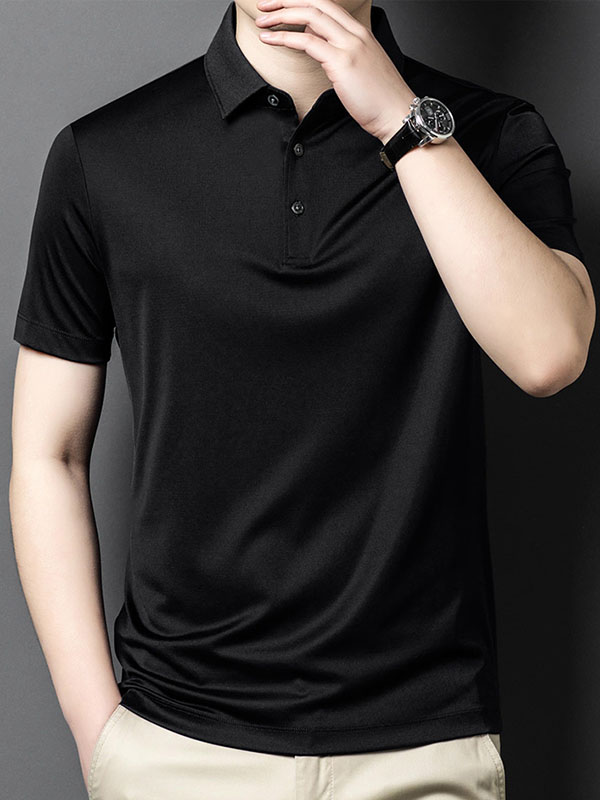 Men's Solid Color Pure Mulberry Silk Polo Shirt