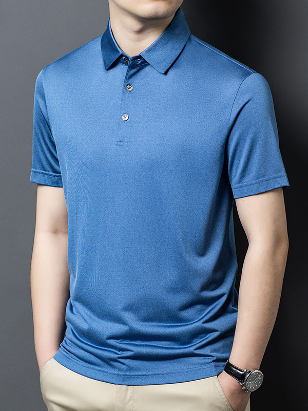 Men's Solid Color Pure Mulberry Silk Polo Shirt