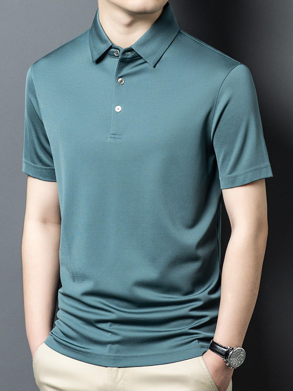 Men's Solid Color Pure Mulberry Silk Polo Shirt