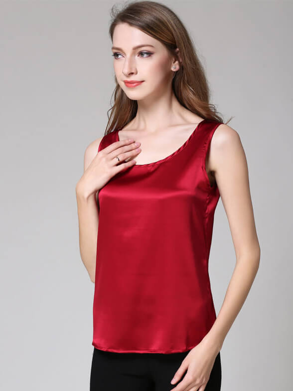 22 Momme Classic Round Neck Silk Tank Top For Women