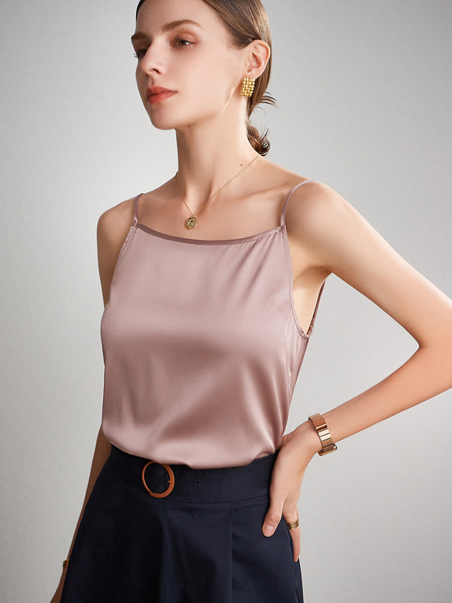 Women Round Neck Basic Silk Camisole Top