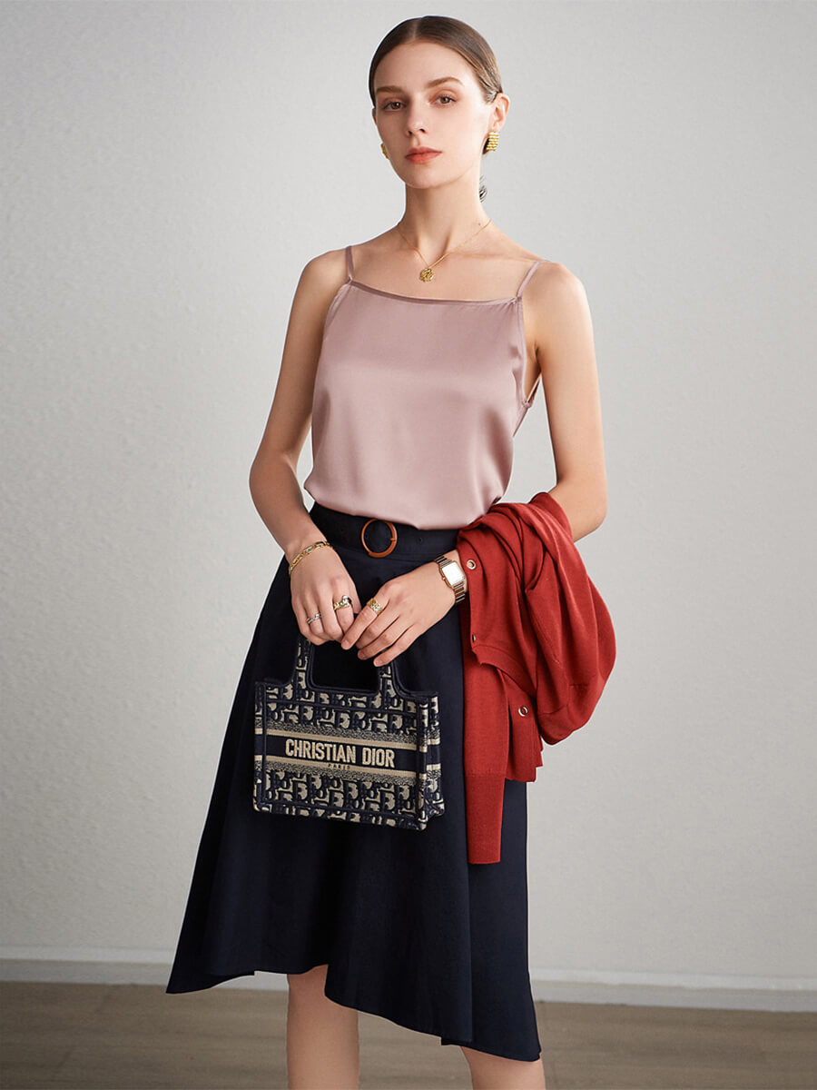 Women Round Neck Basic Silk Camisole Top