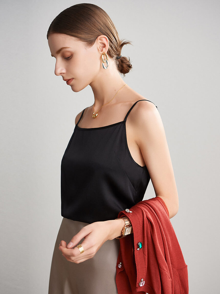 Women Round Neck Basic Silk Camisole Top