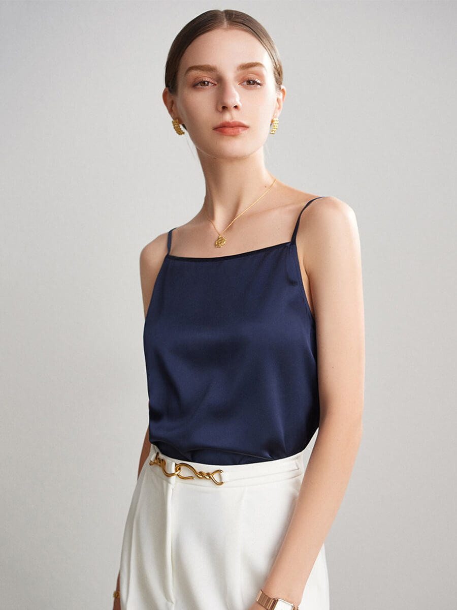 Women Round Neck Basic Silk Camisole Top