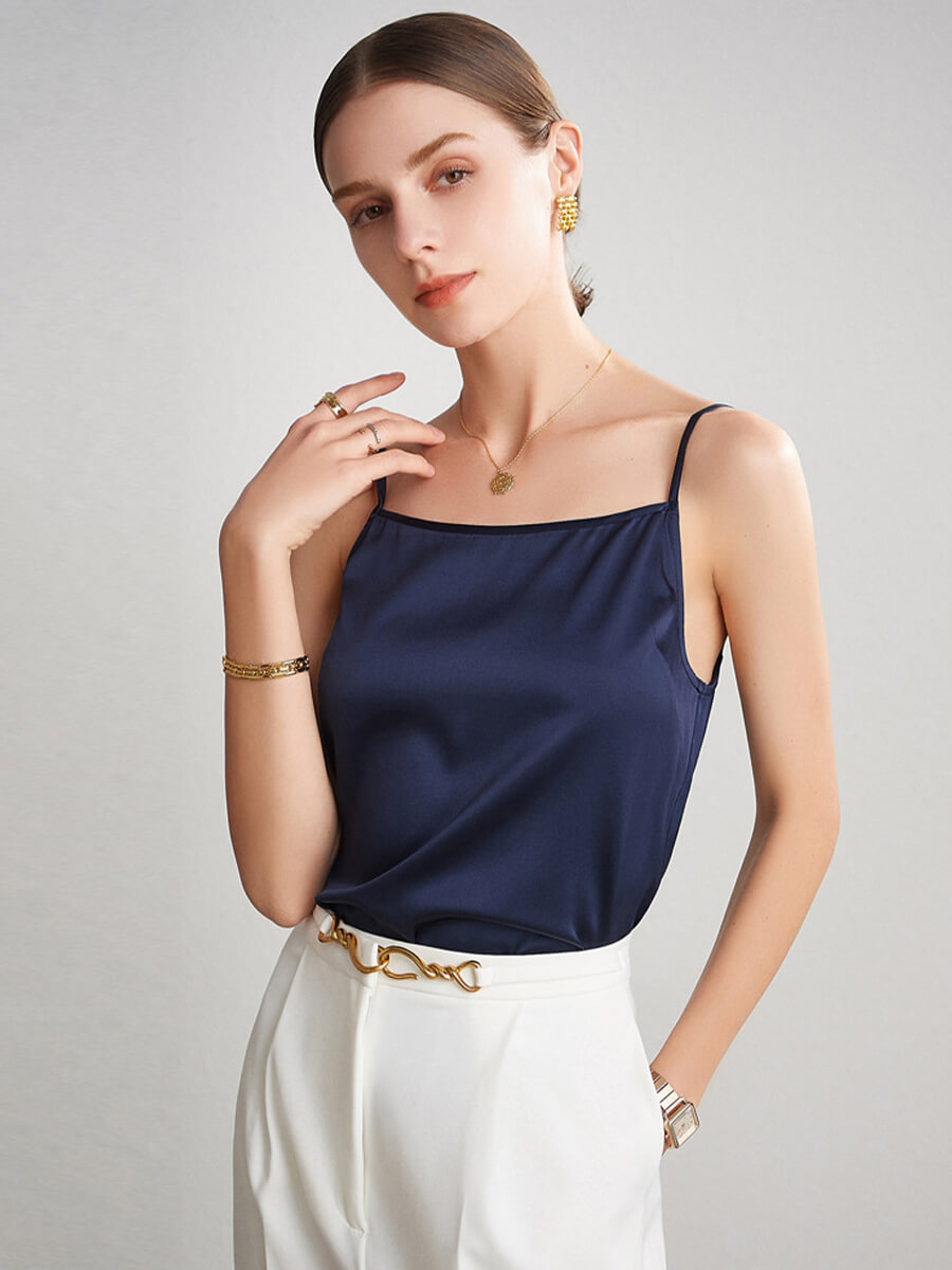 Women Round Neck Basic Silk Camisole Top