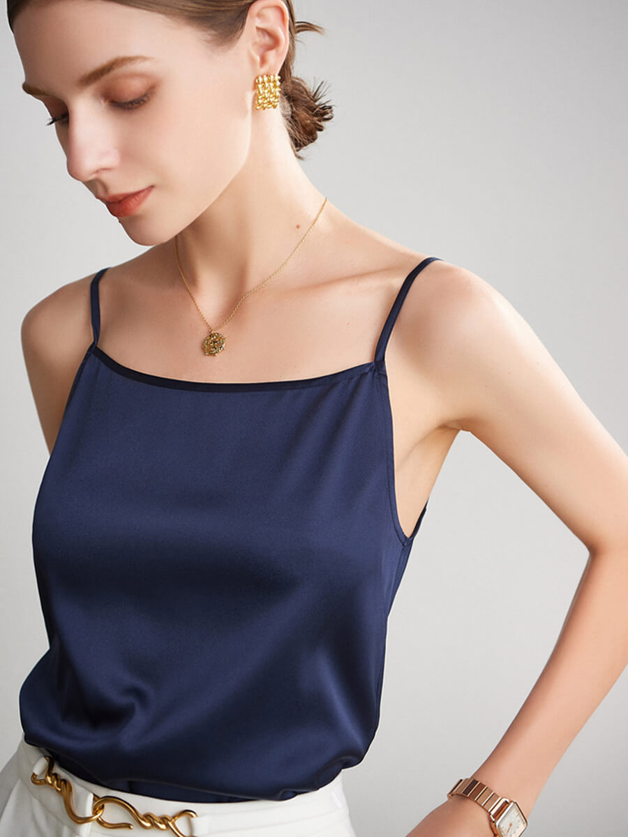 Women Round Neck Basic Silk Camisole Top