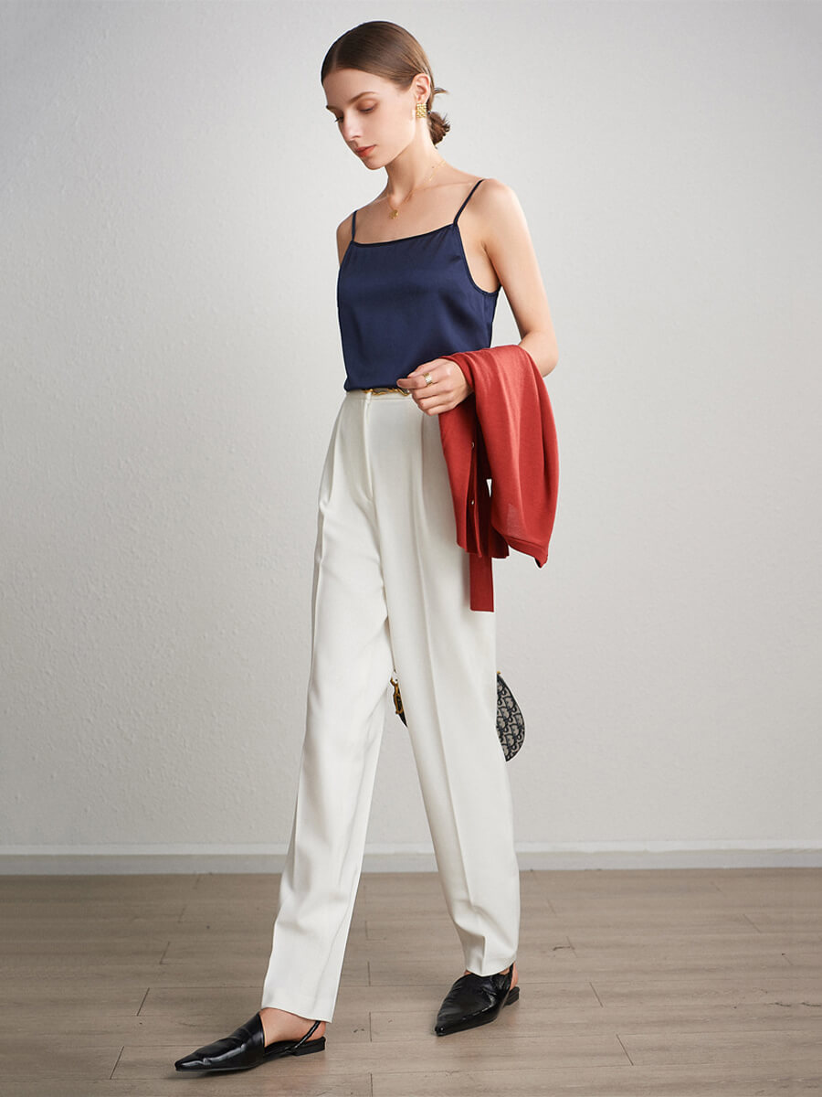 Women Round Neck Basic Silk Camisole Top