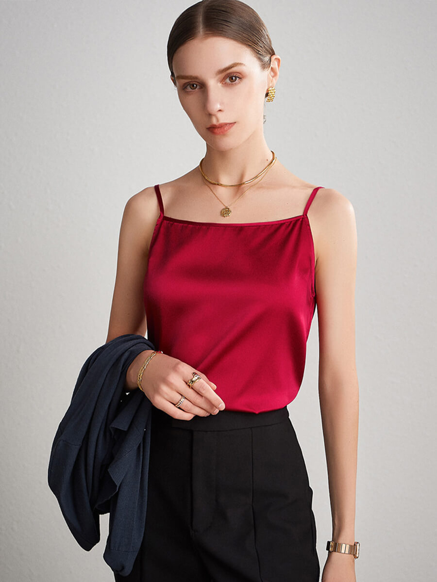 Women Round Neck Basic Silk Camisole Top
