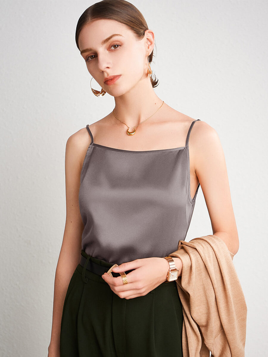 Women Round Neck Basic Silk Camisole Top