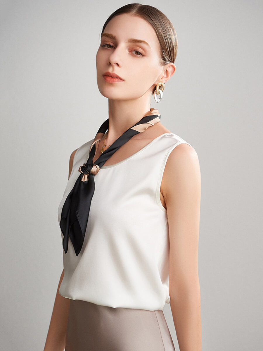 Women Sleeveless Basic Round Neck Silk Tank Top Shirt