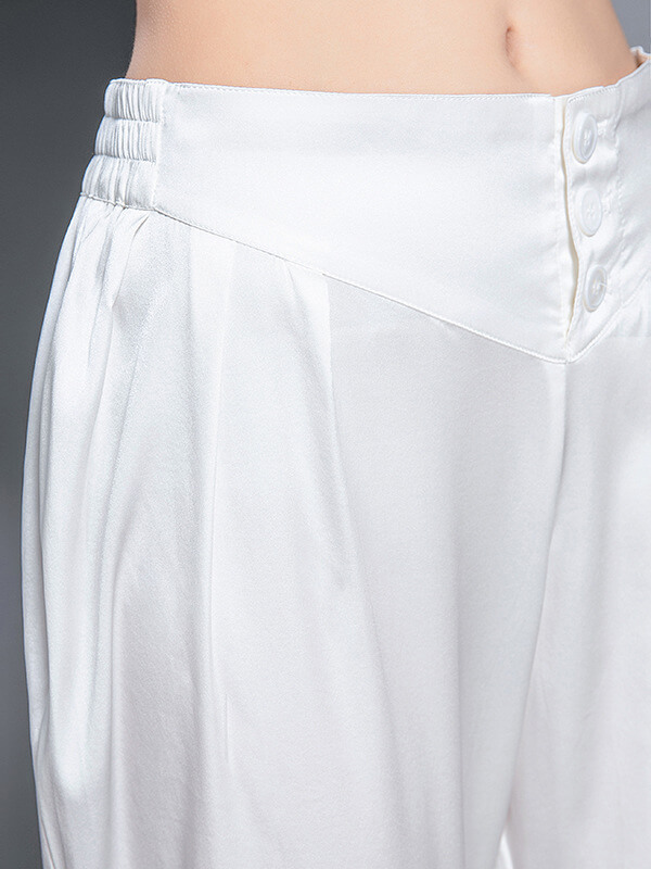Casual High Waist Mulberry Silk Long Pencil Pants for Ladies