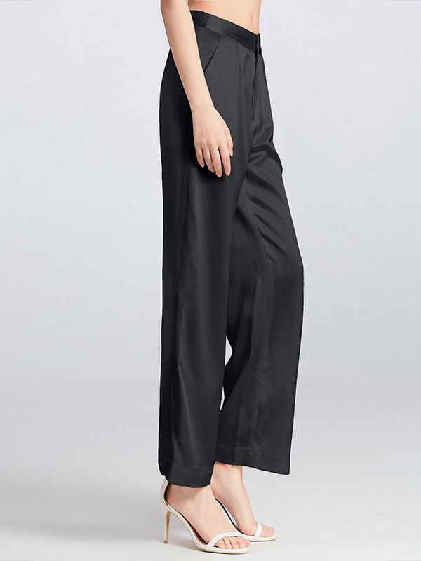 Womens Loose Wide-leg Straight Silk Long Pants