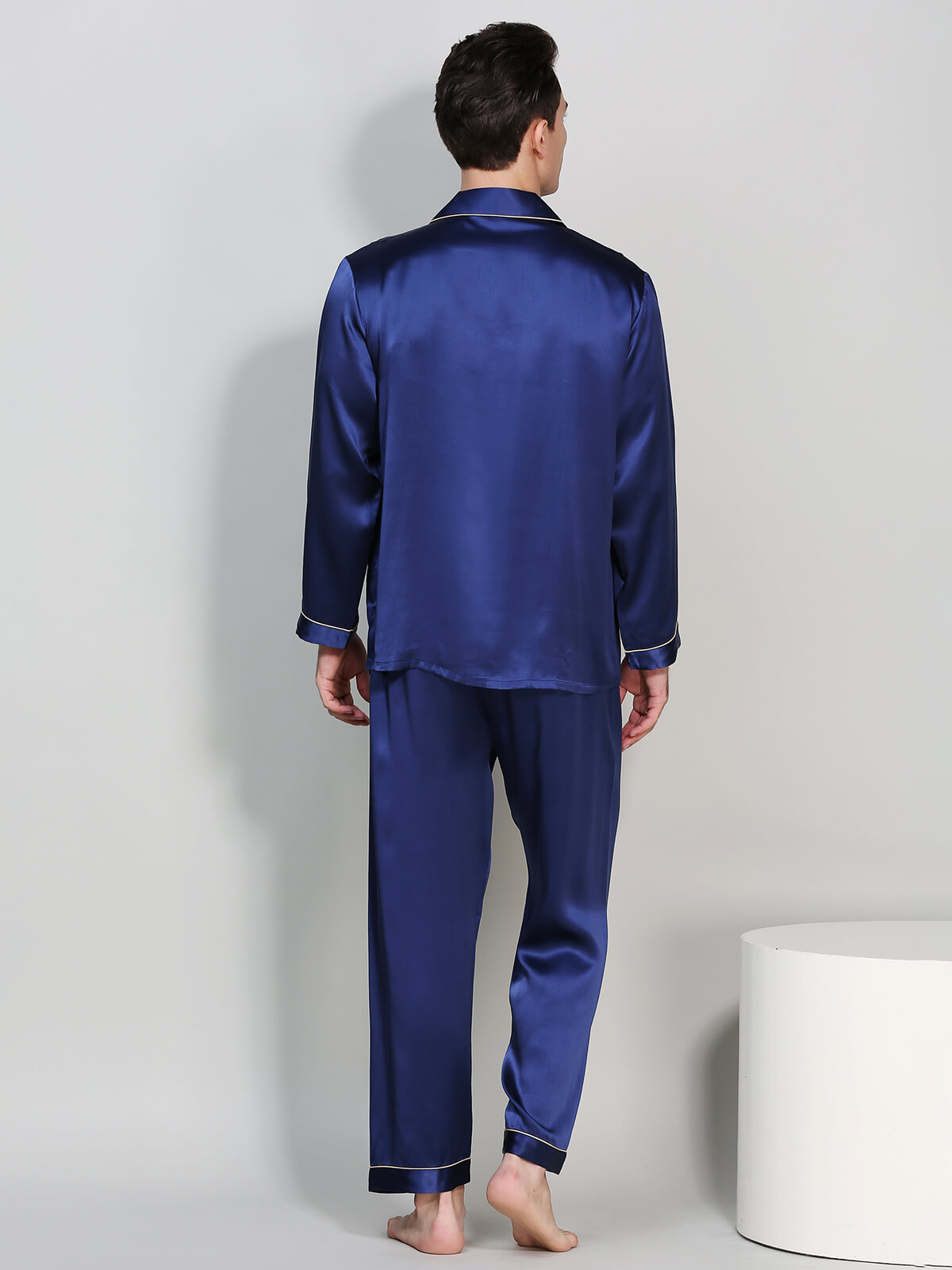 22 Momme Men's Classic Long Sleeve Silk Pajama Set with Piping