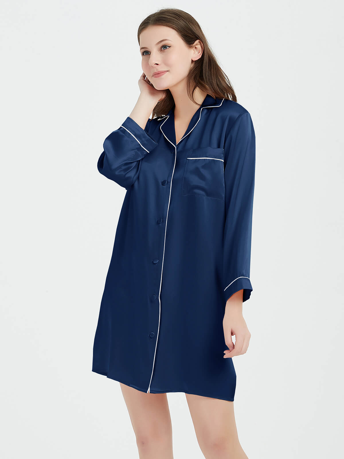 22 Momme Classic Long-Sleeve Silk Button-Down Sleep Shirt