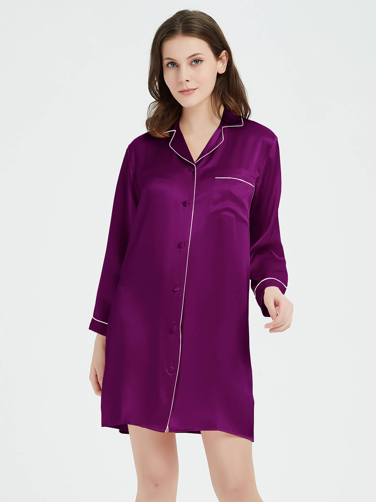 22 Momme Classic Long-Sleeve Silk Button-Down Sleep Shirt