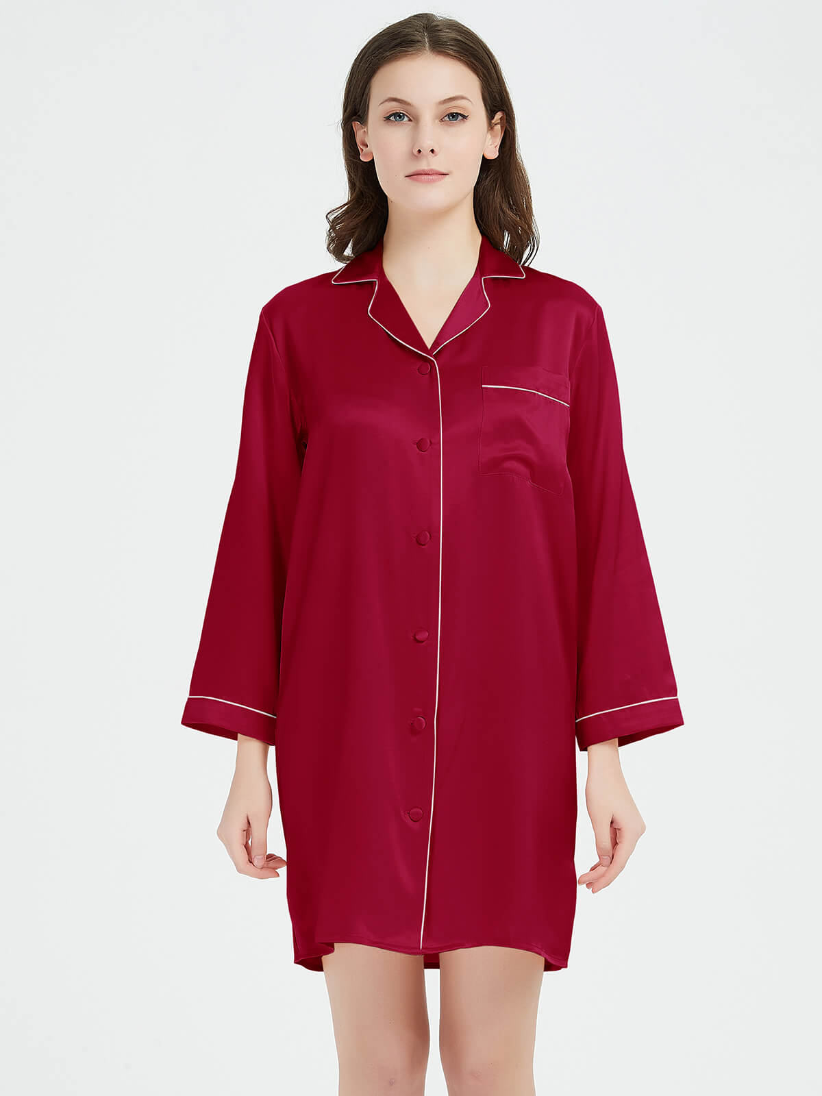 22 Momme Classic Long-Sleeve Silk Button-Down Sleep Shirt