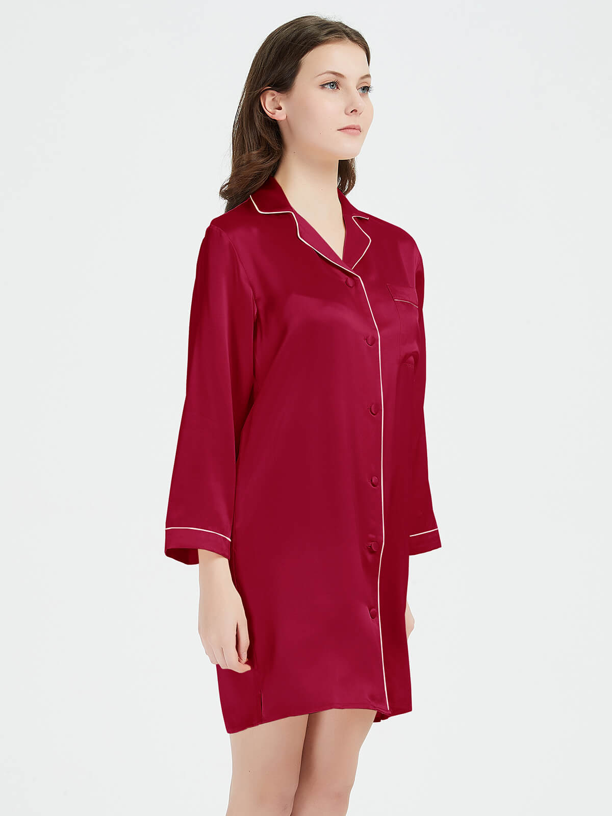 22 Momme Classic Long-Sleeve Silk Button-Down Sleep Shirt