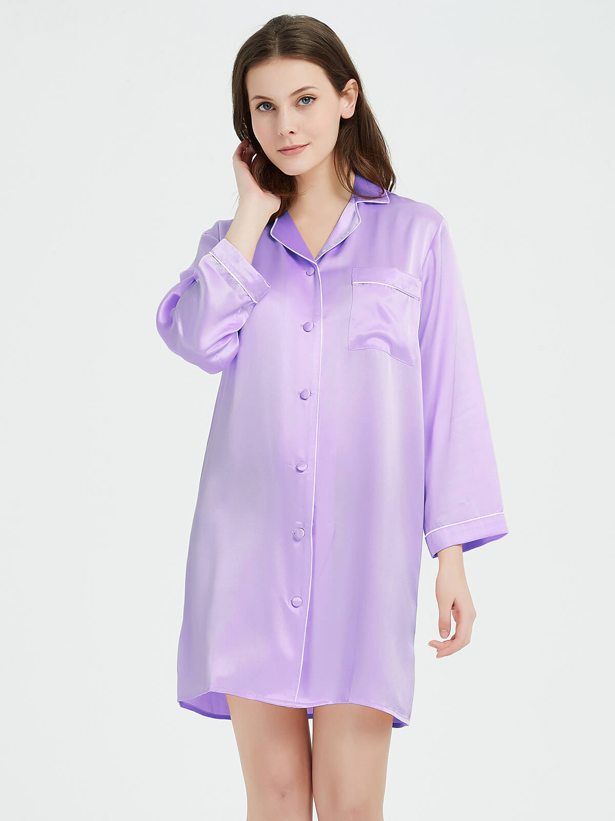 22 Momme Classic Long-Sleeve Silk Button-Down Sleep Shirt