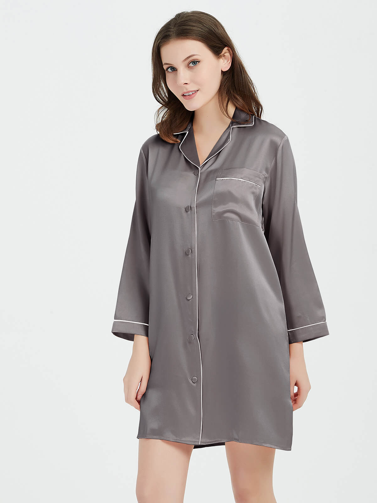 22 Momme Classic Long-Sleeve Silk Button-Down Sleep Shirt