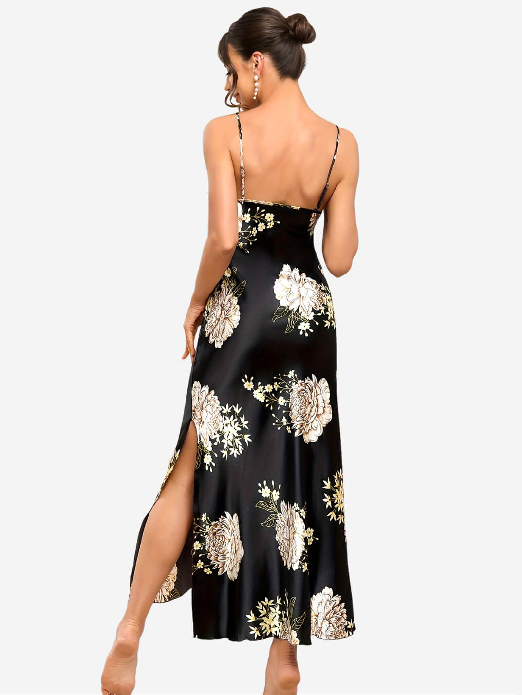 22 Momme Spaghetti Strap Floral Long Silk Slip Nightgown