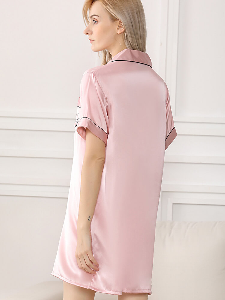 22 Momme Women Short Sleeve Silk Nightshirt with Trimming