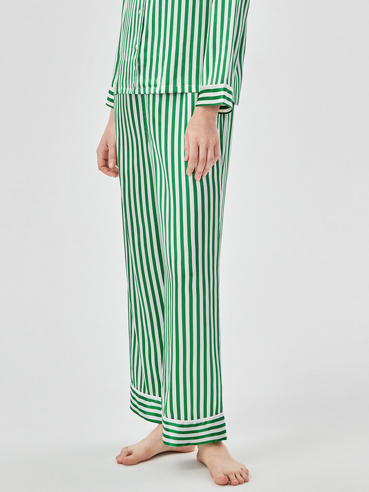 19 Momme Striped Printed Long Sleeve Silk Pajama Set for Women