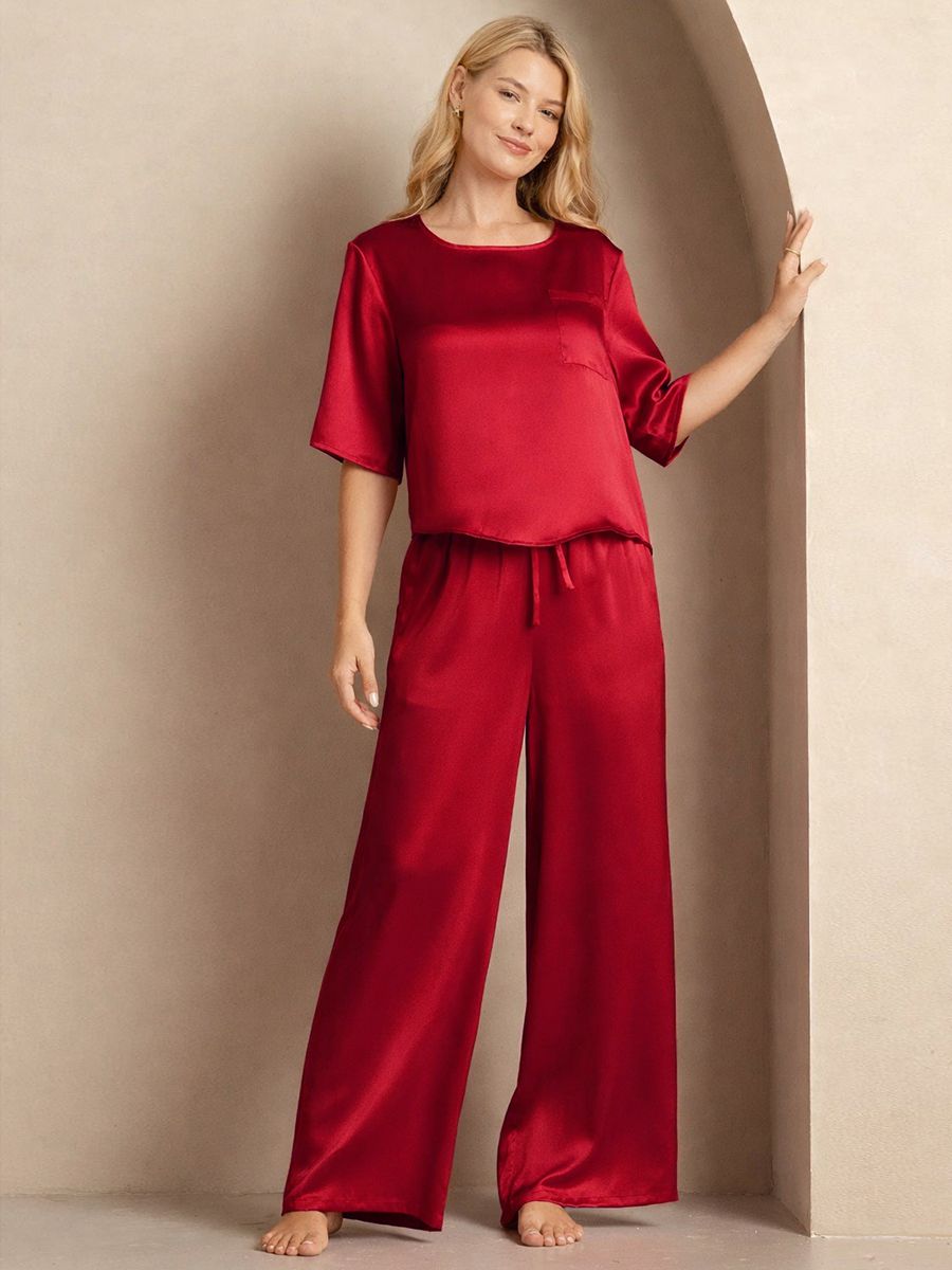 22 Momme Short Sleeve Women Relaxed Loose Silk Pajama Set