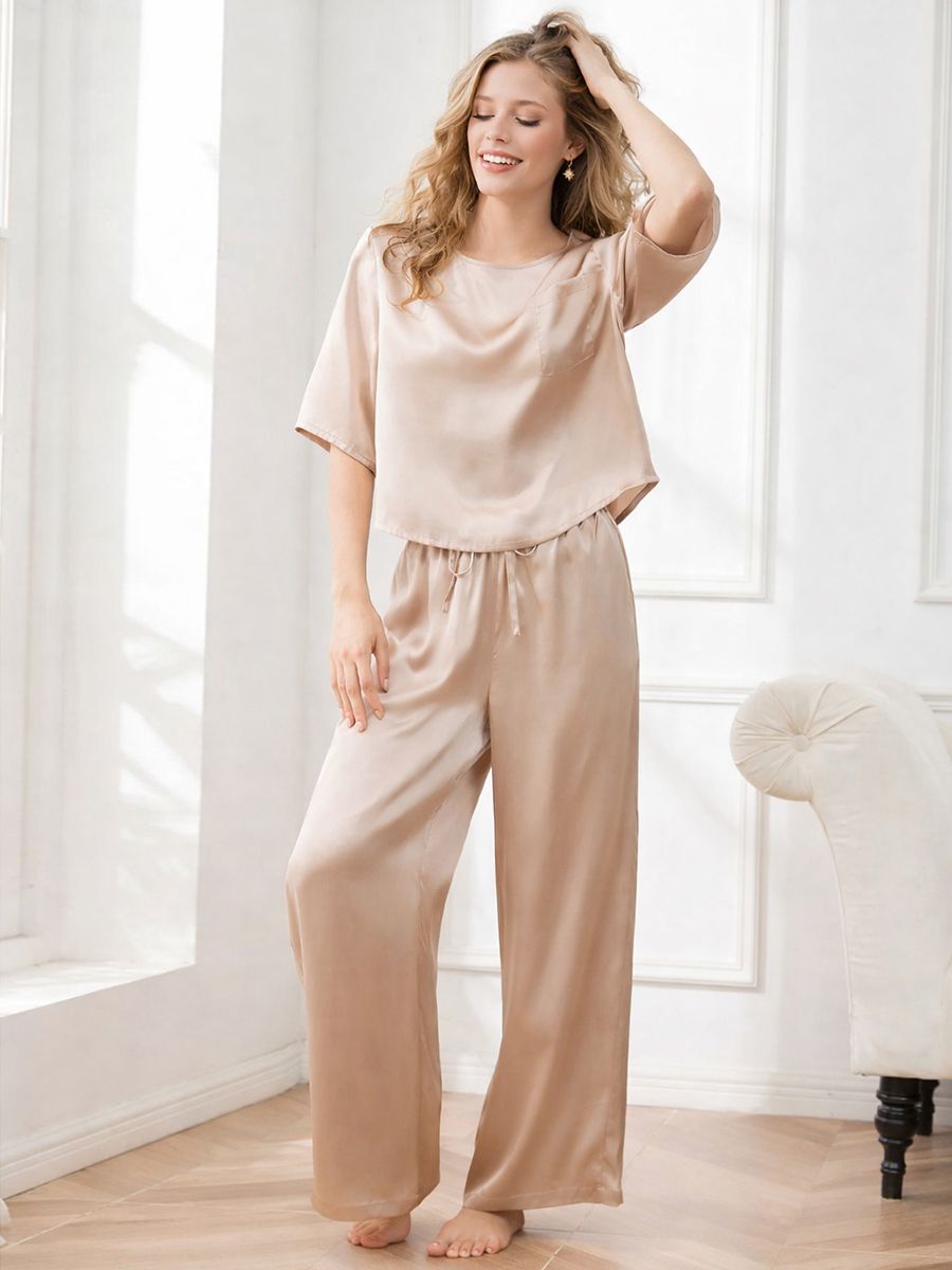 22 Momme Short Sleeve Women Relaxed Loose Silk Pajama Set