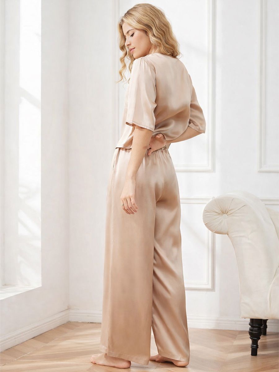 22 Momme Short Sleeve Women Relaxed Loose Silk Pajama Set