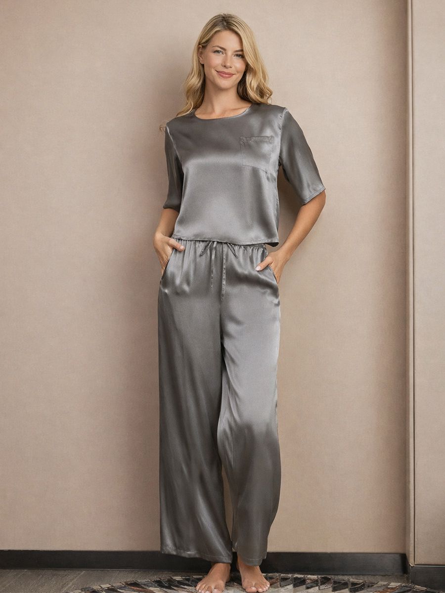 22 Momme Short Sleeve Women Relaxed Loose Silk Pajama Set