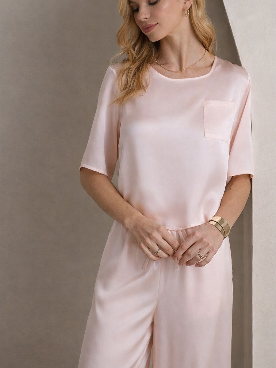 22 Momme Short Sleeve Women Relaxed Loose Silk Pajama Set