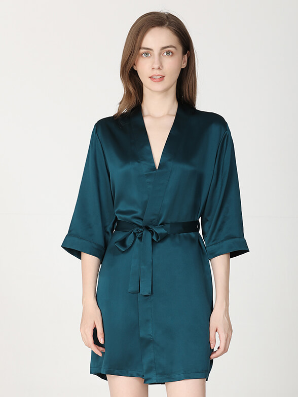 22 Momme Short Silk Robe with Waist Tie for Women