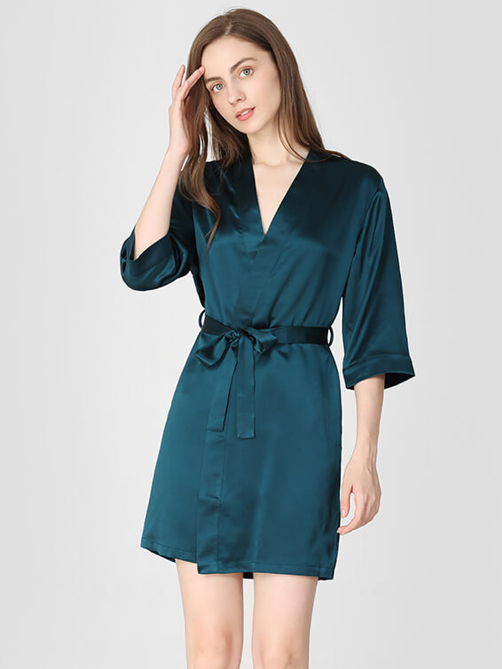 22 Momme Short Silk Robe with Waist Tie for Women