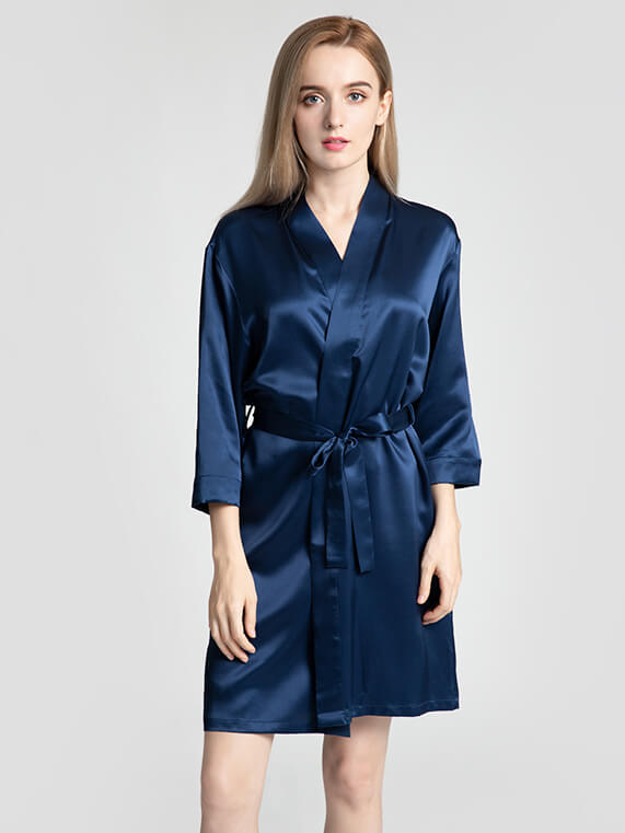 22 Momme Short Silk Robe with Waist Tie for Women