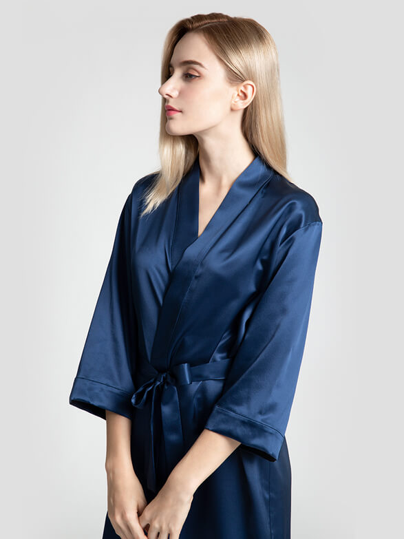 22 Momme Short Silk Robe with Waist Tie for Women