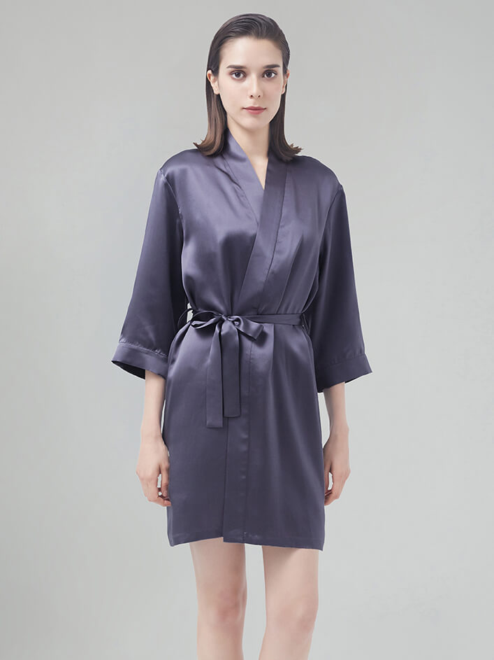 22 Momme Short Silk Robe with Waist Tie for Women
