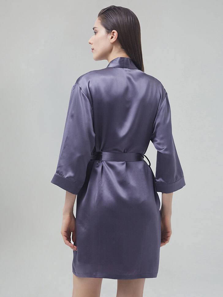22 Momme Short Silk Robe with Waist Tie for Women