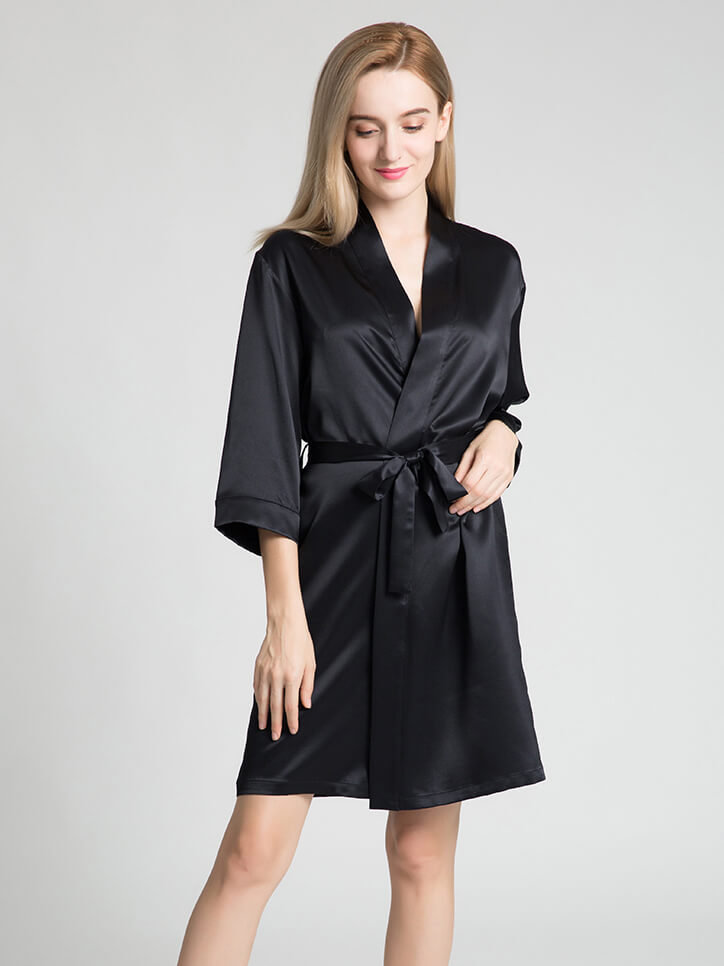 22 Momme Short Silk Robe with Waist Tie for Women