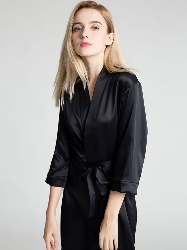 22 Momme Short Silk Robe with Waist Tie for Women