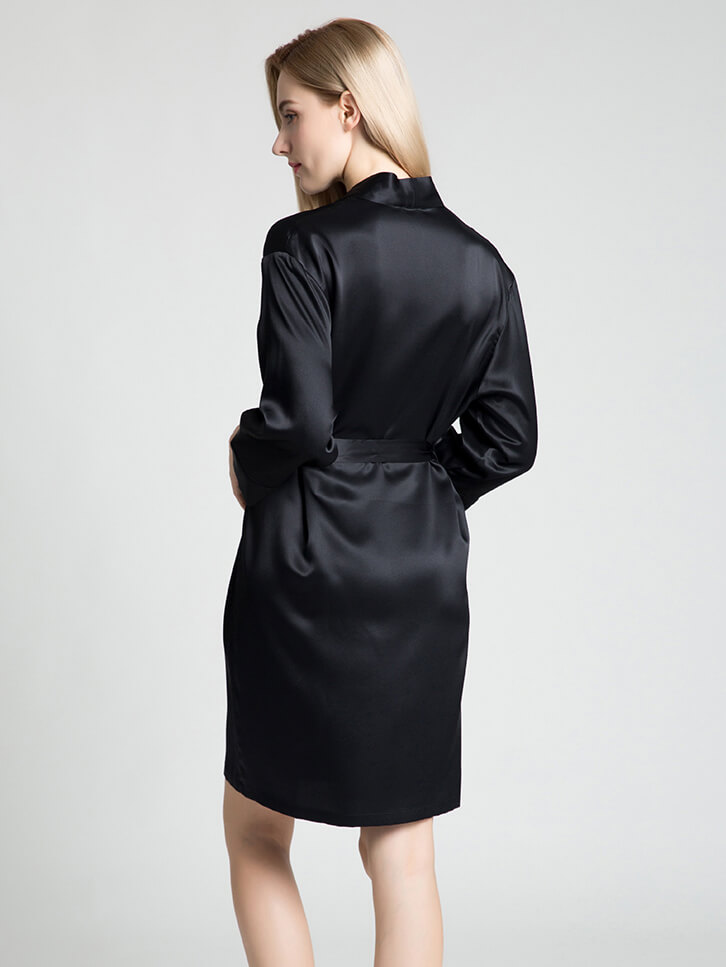 22 Momme Short Silk Robe with Waist Tie for Women