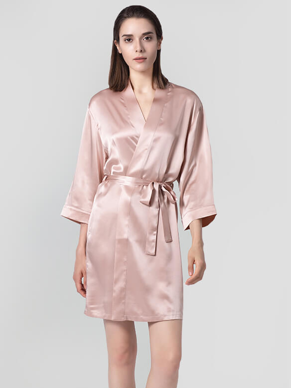 22 Momme Short Silk Robe with Waist Tie for Women