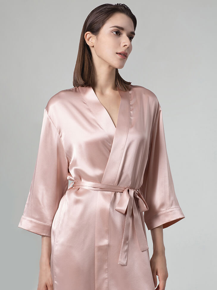 22 Momme Short Silk Robe with Waist Tie for Women