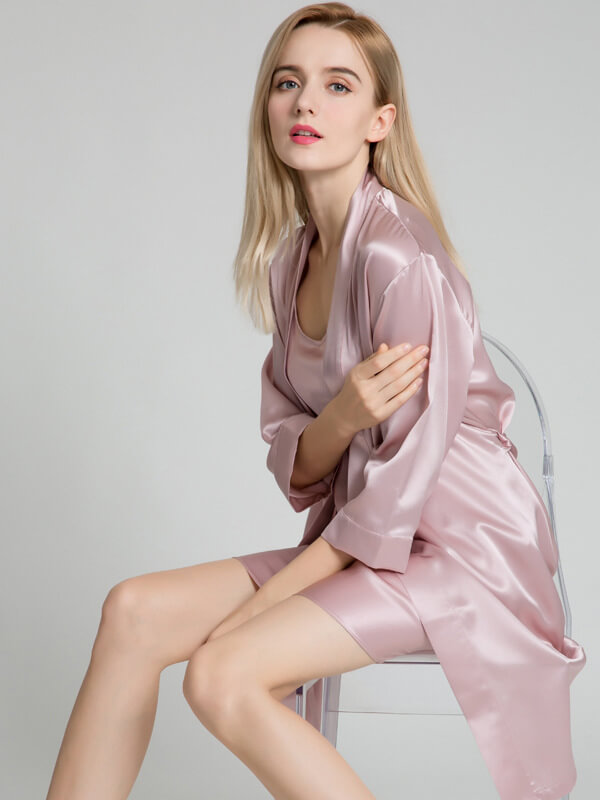 22 Momme Short Silk Robe with Waist Tie for Women