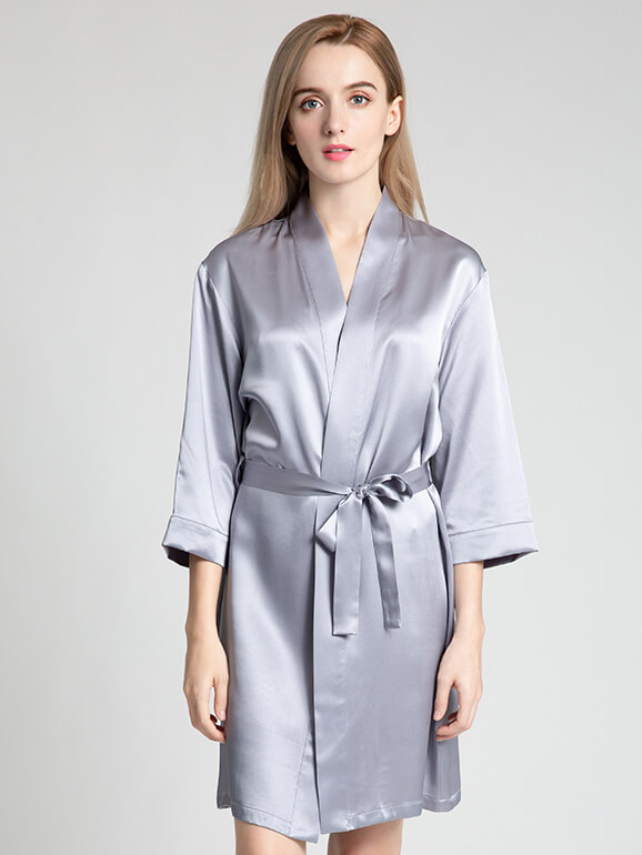 22 Momme Short Silk Robe with Waist Tie for Women