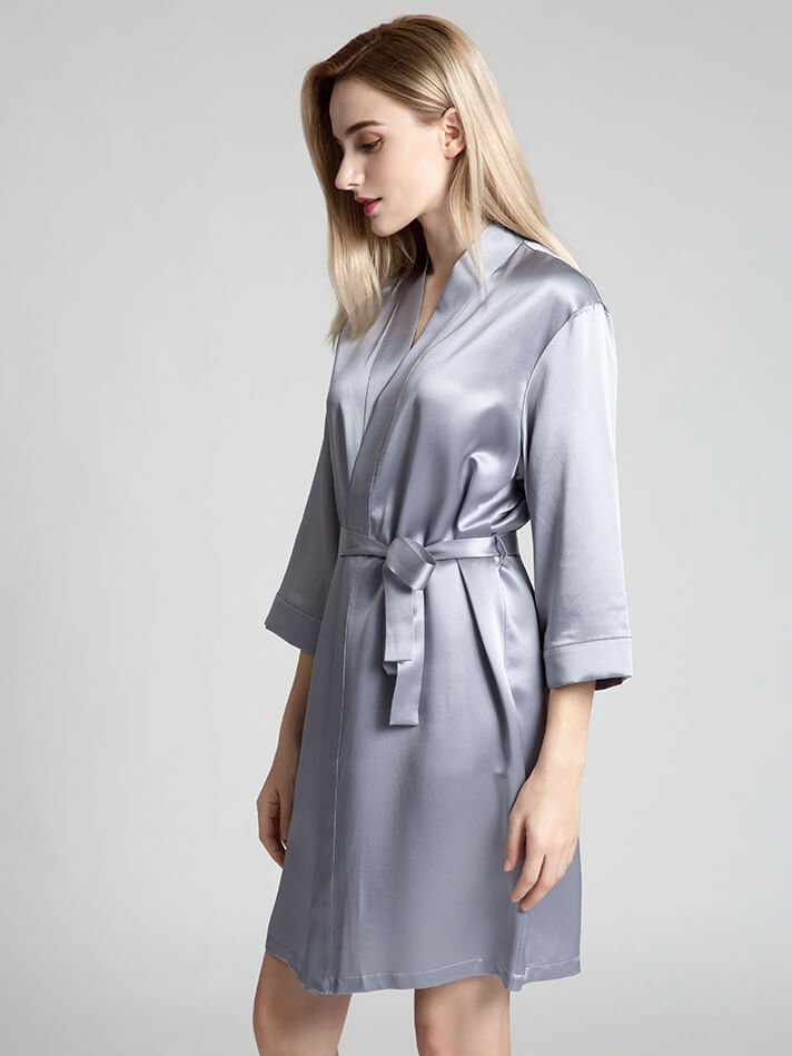 22 Momme Short Silk Robe with Waist Tie for Women