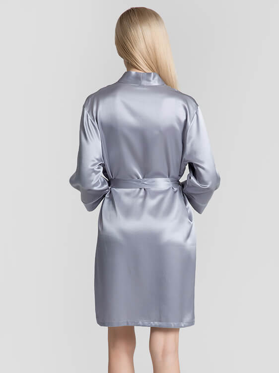 22 Momme Short Silk Robe with Waist Tie for Women