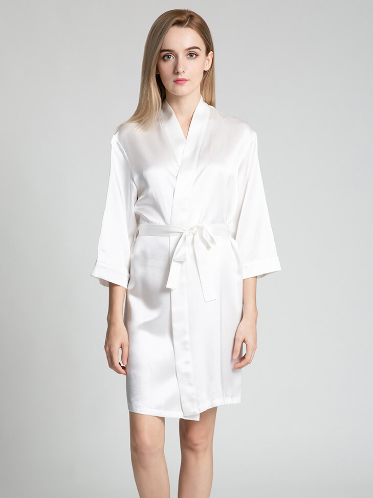 22 Momme Short Silk Robe with Waist Tie for Women