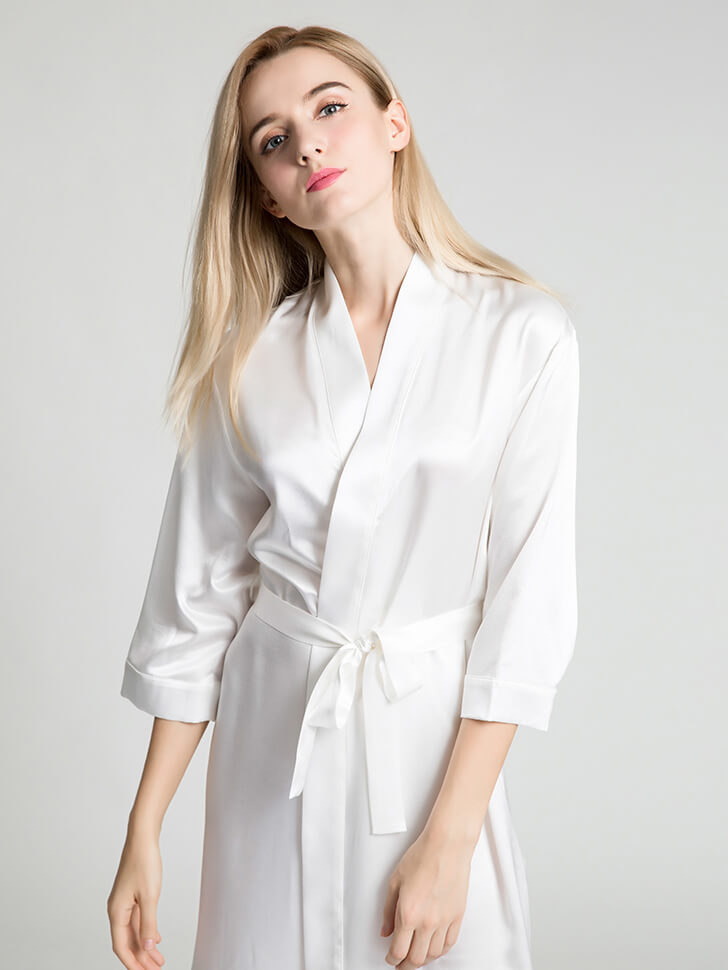 22 Momme Short Silk Robe with Waist Tie for Women